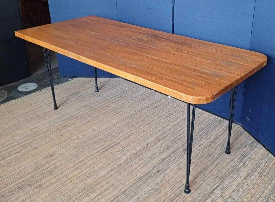 Long Dining Table 71”L x 32”W x 29”H Solid wood top Metal legs In good condition (Category: Tables & Sets) located in Manila. Submitted by Hezcki (Listing ID 1260832823, Image 3). Description: .