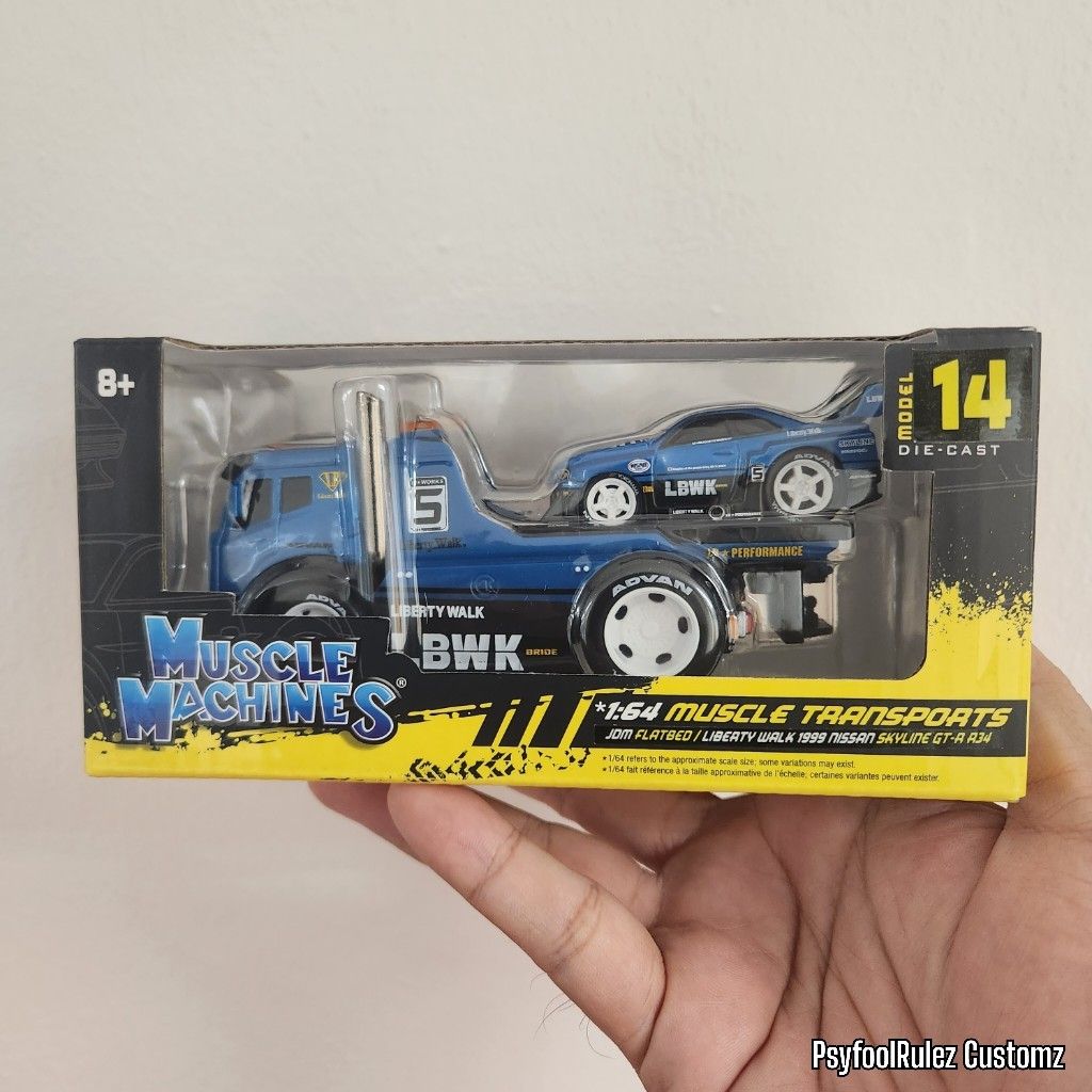 Maisto Muscle Machines 1/64 Muscle Transports JDM Flatbed and Liberty Walk  1999 Nissan Skyline GTR R-34