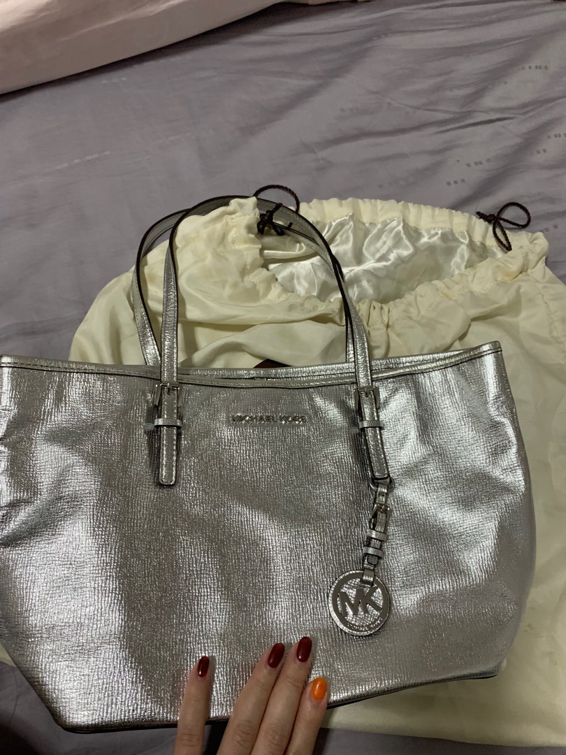 Michael kors silver metallic tote new arrivals
