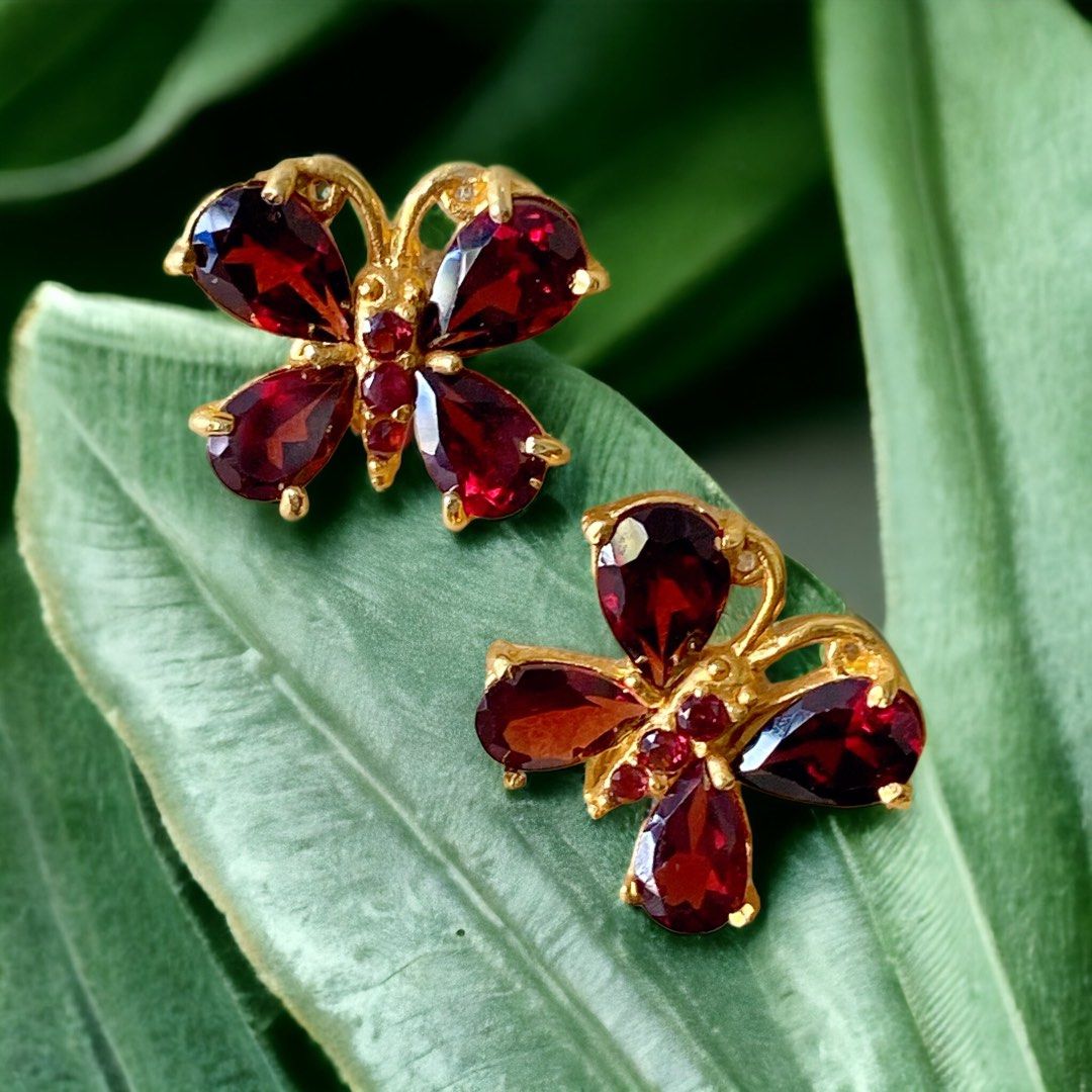Natural garnet earrings L size Women s Fashion Jewelry