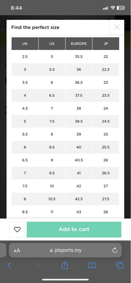Nike size chart sale us uk eu