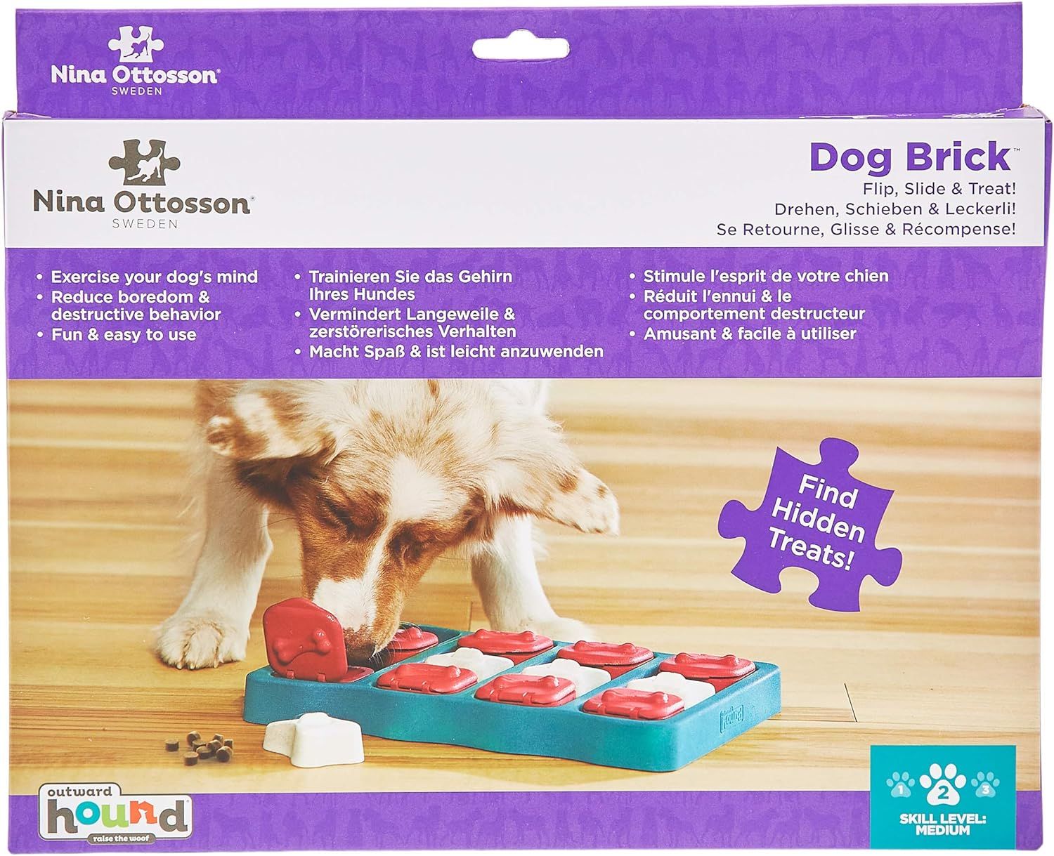 Nina Ottosson Dog Brick Interactive Treat Puzzle Dog Toy, Blue - Level 2  (Intermediate)