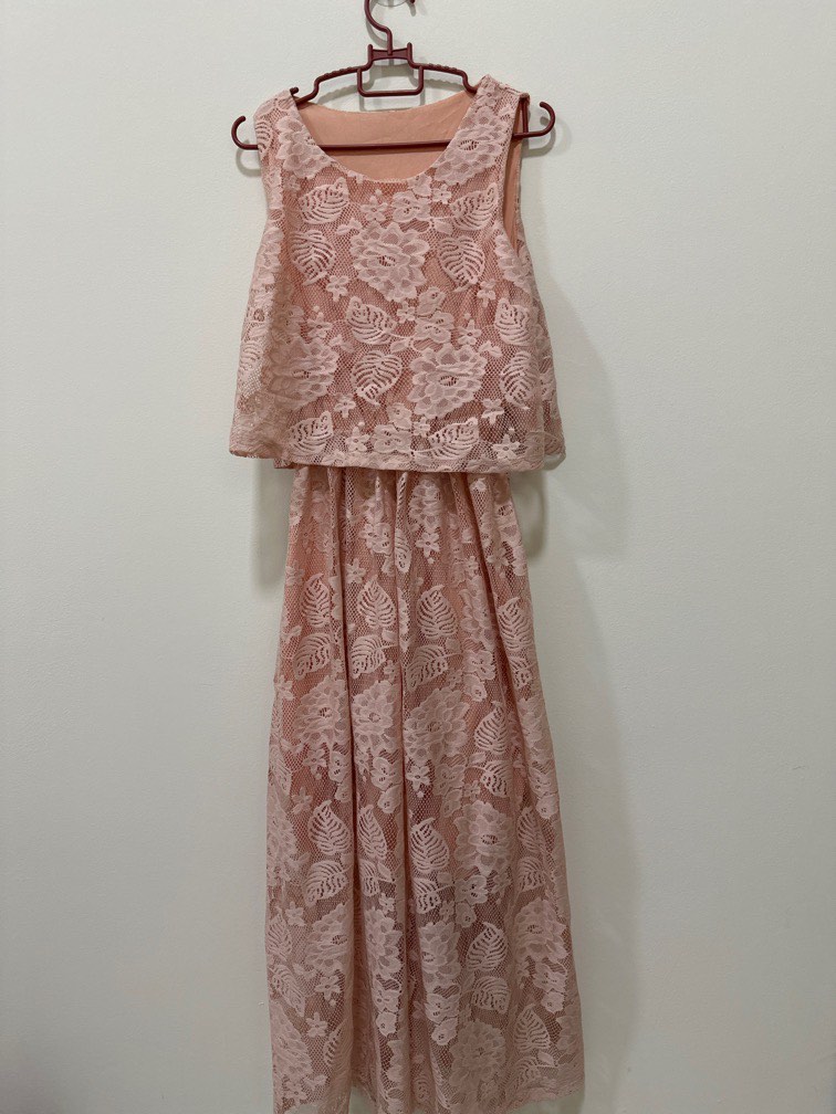 Peach lace midi dress Women s Fashion Dresses Sets Dresses on