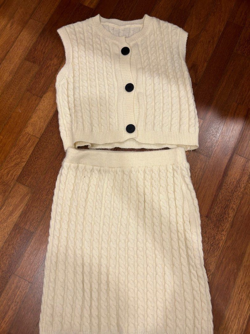 Preppy Knitted skirt and jacket set outfit