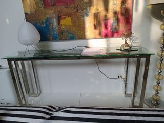 Restoration Console table glass with stainless base