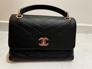Chanel Tote Coco Mark Denim Leather Dark Gray w/Storage Bag 31cm x 29cm x  7cm