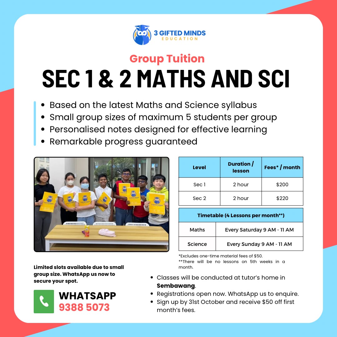 Sec 1 \u0026 2 Maths and Science Tuition, Learning \u0026 Enrichment, Enrichment \u0026 Tuition on Carousell