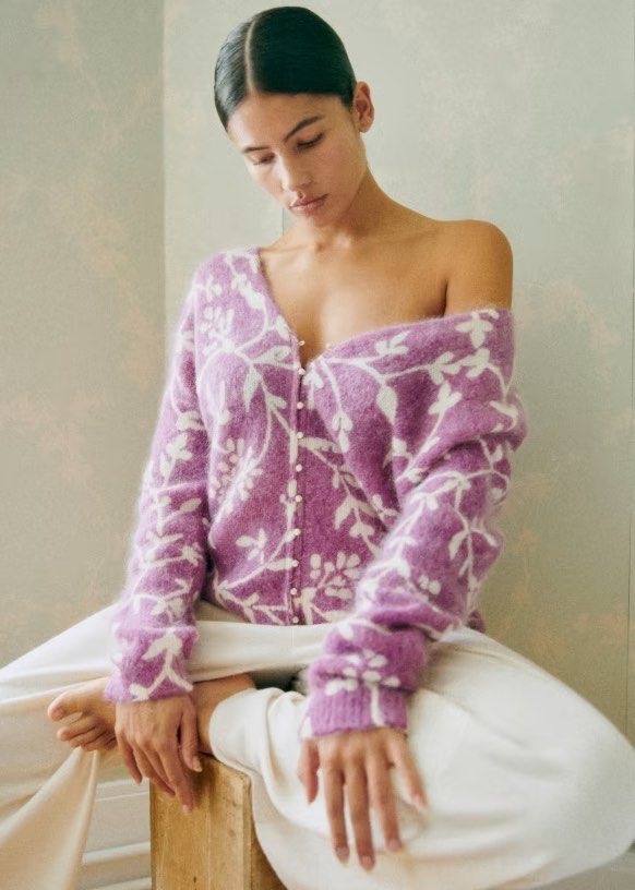 Sezane Fabiana Cardigan in Two Tone Violet, Women's Fashion, Tops