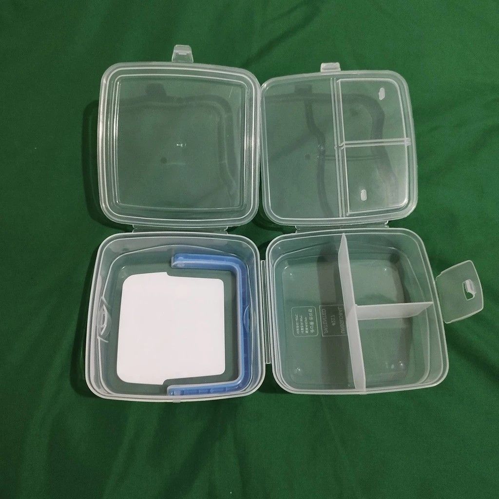 Square Lunch Box Bento Box Food Keeper (Category: Food Organization & Storage) located in Manila. Submitted by xcel.prime (Listing ID 1260851509, Image 3). Description: Square Lunch Box with 4 compartments Bento Box Food Keeper Dimensions 15 x 15 x 10cm Item Type:Lunch box Capacity: approx 1-2L Material: Plastic Package include:1 x Lunch Box with utensils Made by Environmentally friendly materials high quality and candy color,make you have a good