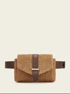 Straw Detail Flap Fanny Pack