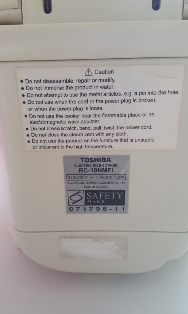 Toshiba rice cooker, TV & Home Appliances, Kitchen Appliances, Cookers