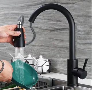 TQTQ SUS304 Flexible Kitchen Faucet Rotate Freely 360°  Stainless Steel Taps Black Sink Faucet