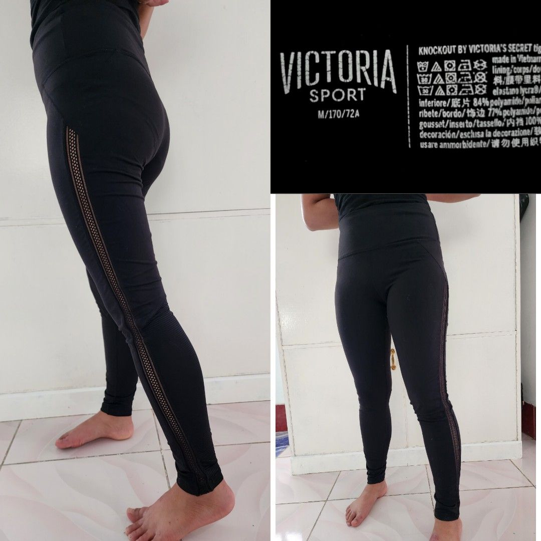 Victoria's Secret Sports Black Stretchy Leggings with mesh at the