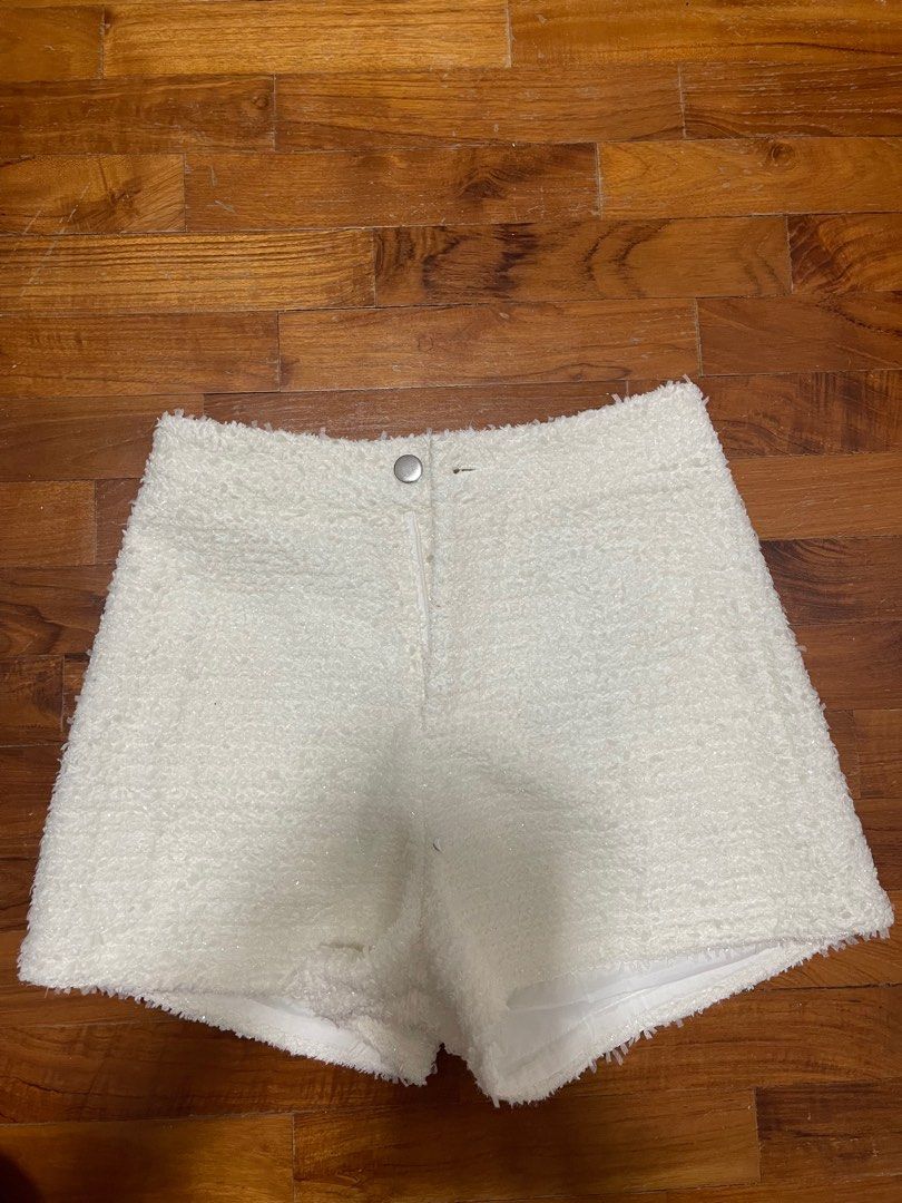 White fuzzy shorts discount