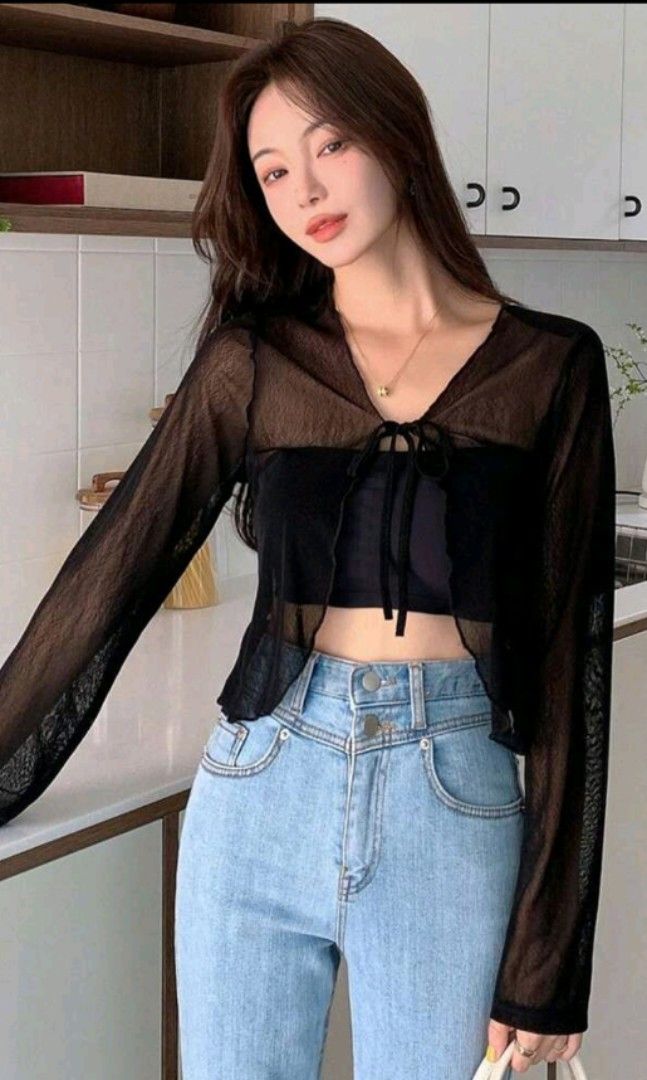 Black see through cardigan clearance