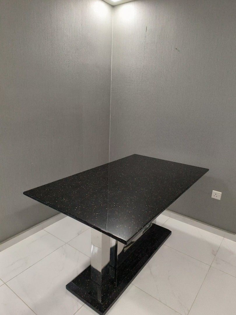 X'clusive Home Black Marble Top Dining Table with Chairs, Furniture