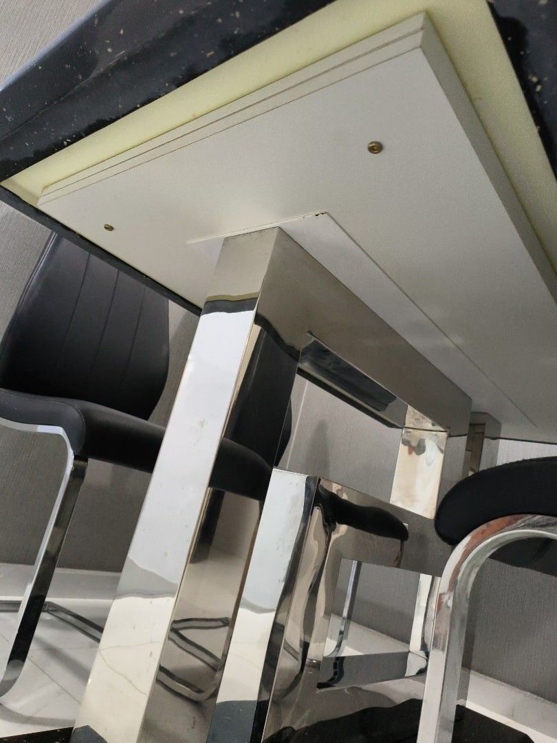 X'clusive Home Black Marble Top Dining Table with Chairs, Furniture