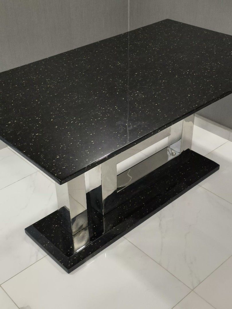 X'clusive Home Black Marble Top Dining Table with Chairs, Furniture