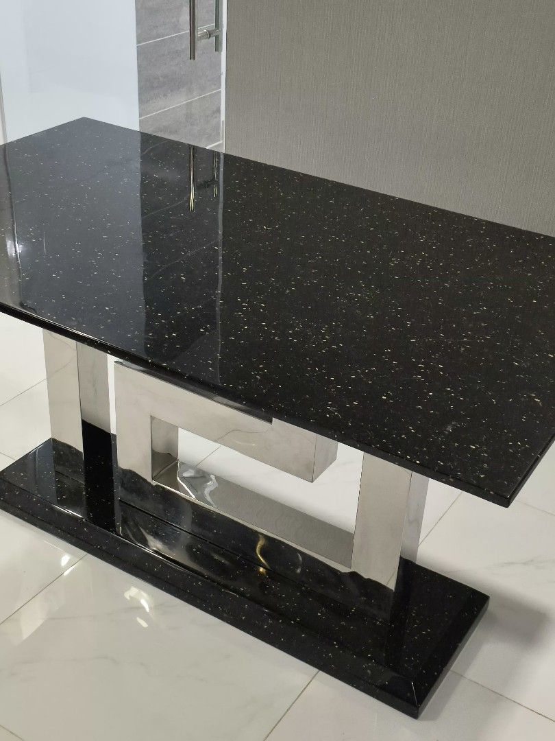 X'clusive Home Black Marble Top Dining Table with Chairs, Furniture