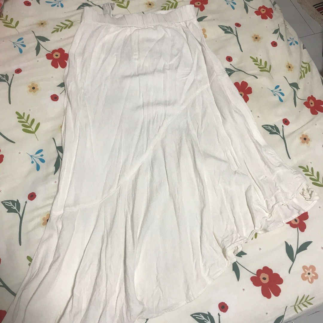 Zara asymmetrical white viscose linen button midi skirt