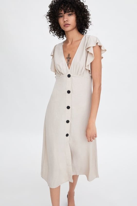 Zara rustic dress with ruffle on sale trim