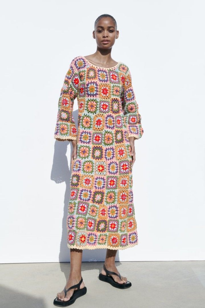 Zara New handmade multicolored knit wool crochet middi long dress, Fesyen  Wanita, Pakaian Wanita, Lainnya di Carousell