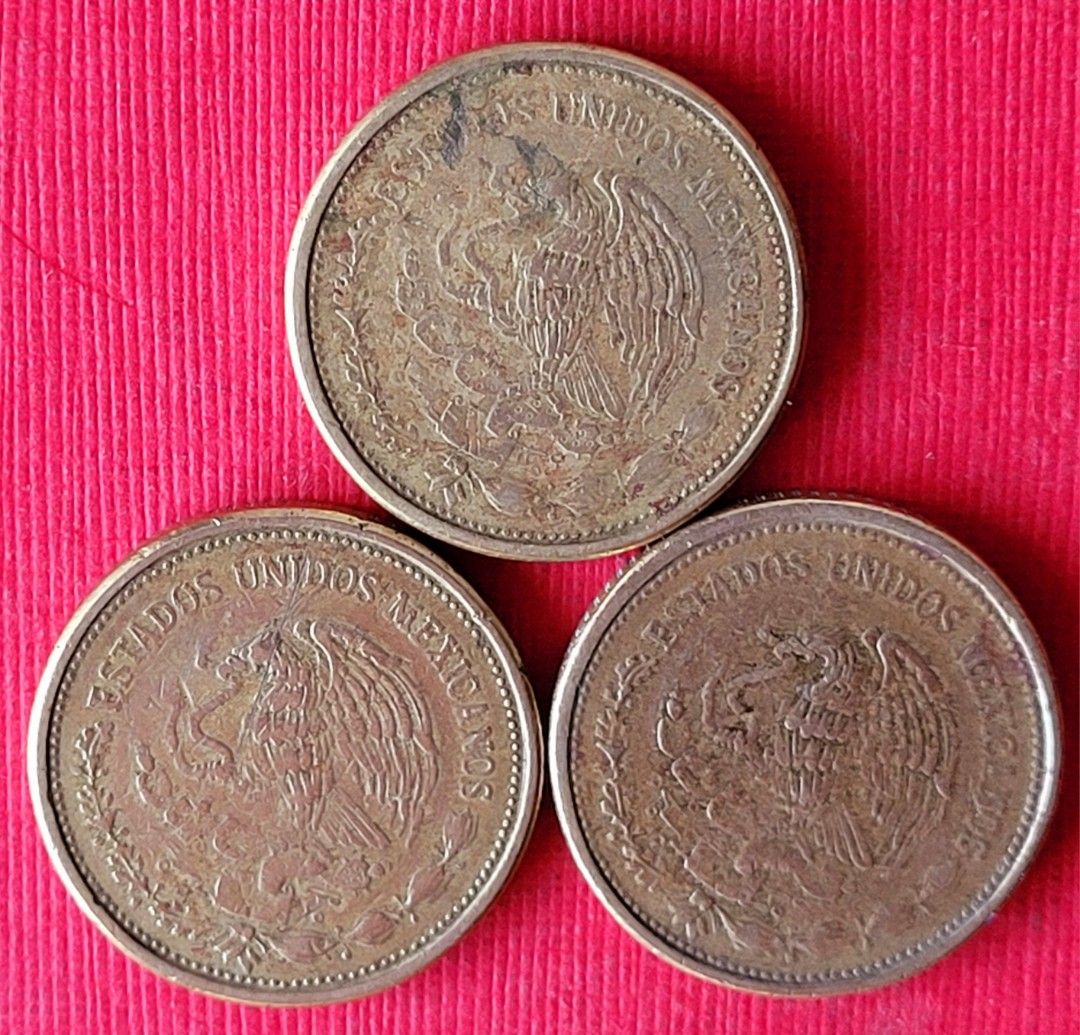 017早期墨西哥各年代厚實黃銅（100披索）錢幣（3枚合拍，保真，品相良好）。