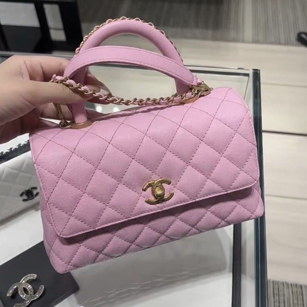 2023 24 NEW& Real Chanel Coco Handle Tote Top Shoulder Bag Pink, 名牌, 手袋及銀包-  Carousell