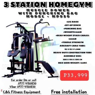 3 station homegym 150lbs weight stack heavy duty