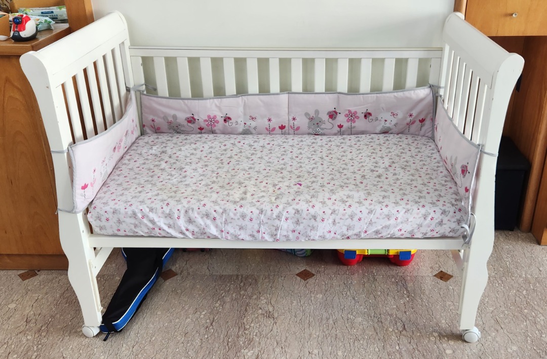 4 in 1 Cot + Mattress + Sheets + bumper sets, Babies & Kids, Baby