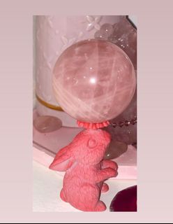 59mm Rose Quartz Crystal Sphere in a bunny holder