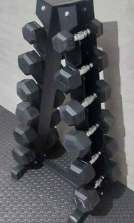 5to30lbs rubberized hexagonal dumbbell with rack