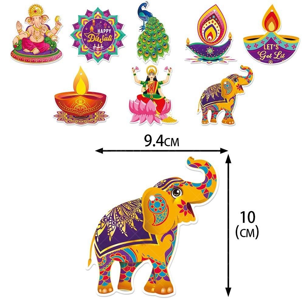 KYMY Happy Diwali Cutout Dekorationen – Rangoli & Diyas Motive Zum Aufhängen Für Festival-Partys