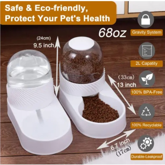 Automatic Dog Cat Feeder Water Dispenser Set with Pet Food Bowl Cat
