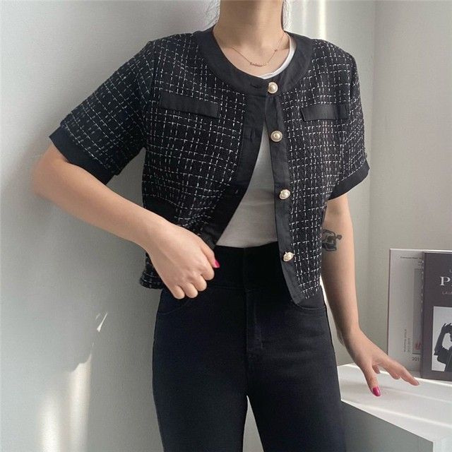 Short sleeve tweed jacket top