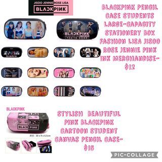 BLACKPINK Pencil Case Students Large-Capacity Stationery Box Fashion LISA JISOO ROSE JENNIE Pink Ink Merchandise/Stylish  Beautiful Pink BLACKPINK Cartoon Student Canvas Pencil Case