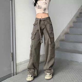 H&M Women Beige Solid Twill Cargo Trousers