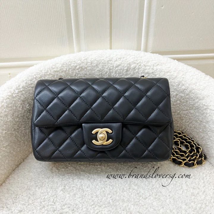 Chanel Classic Mini Rectangle Flap in Black Lambskin and AGHW (27 ...