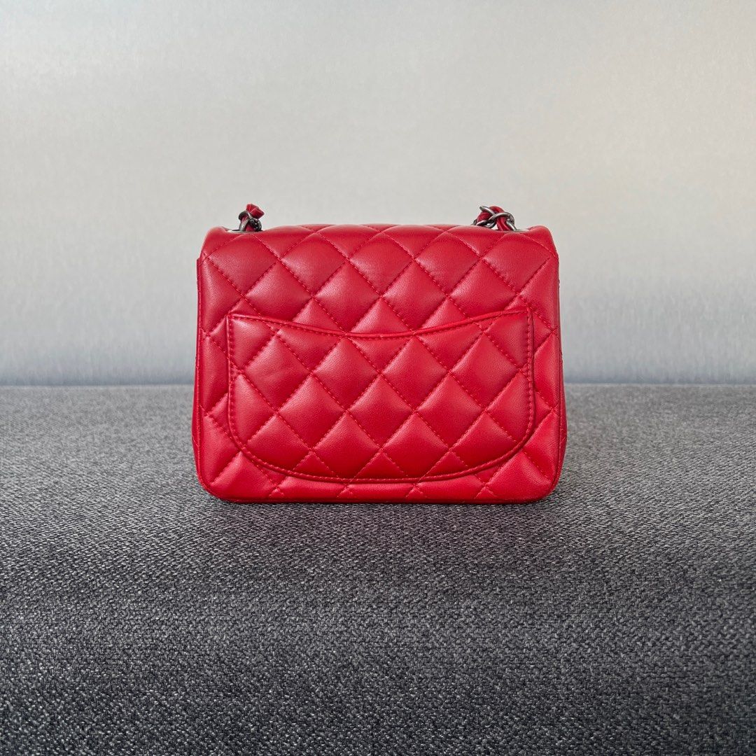 Chanel Mini Square Flap Lambskin Red / Rhw, Luxury, Bags & Wallets on  Carousell