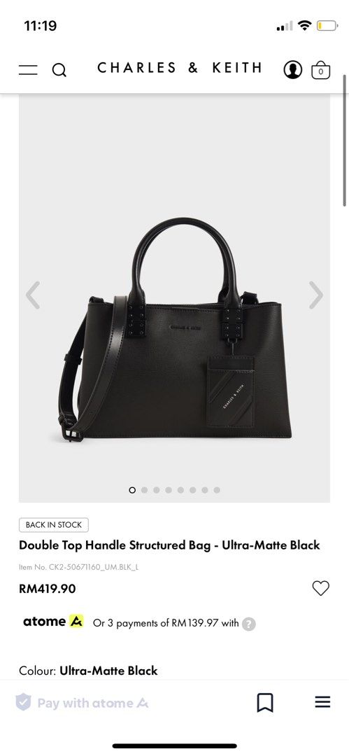 Double Top Handle Structured Bag - Ultra-Matte Black