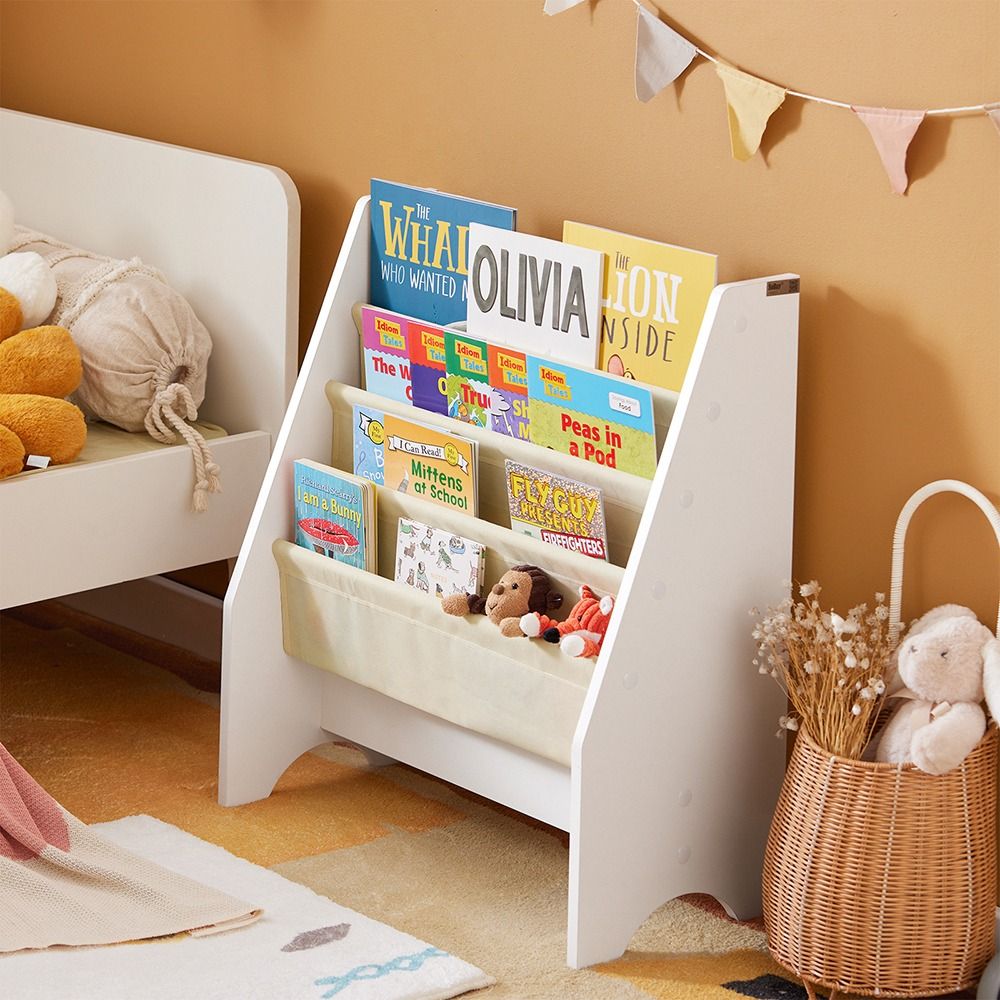 Children Kids Bookcase Book Shelf Sling Storage Rack Organizer