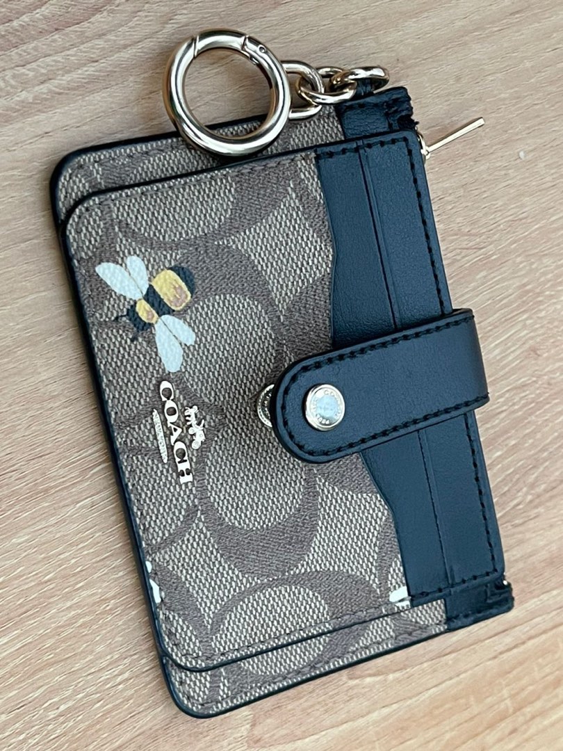 Coach Attachment Card Case in Signature Canvas with Bee Print, Luxury