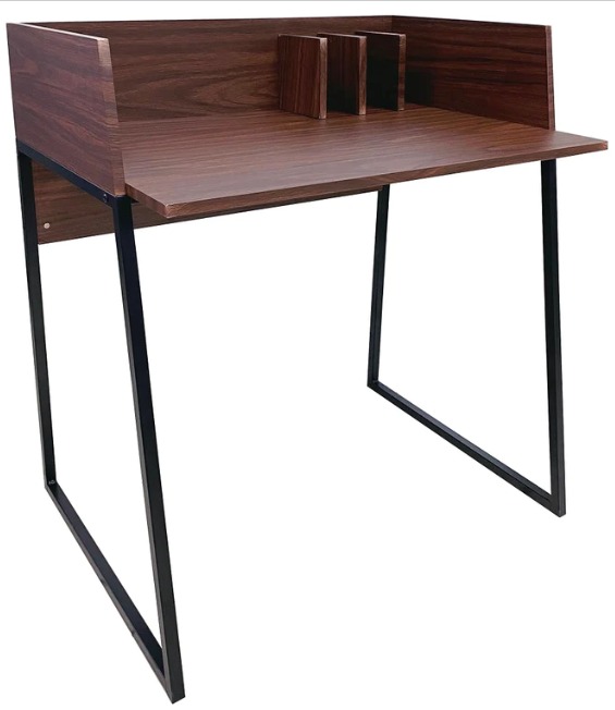 Computer Study Table in Black Metal Frame with Mini Dividers; D.Walnut ...