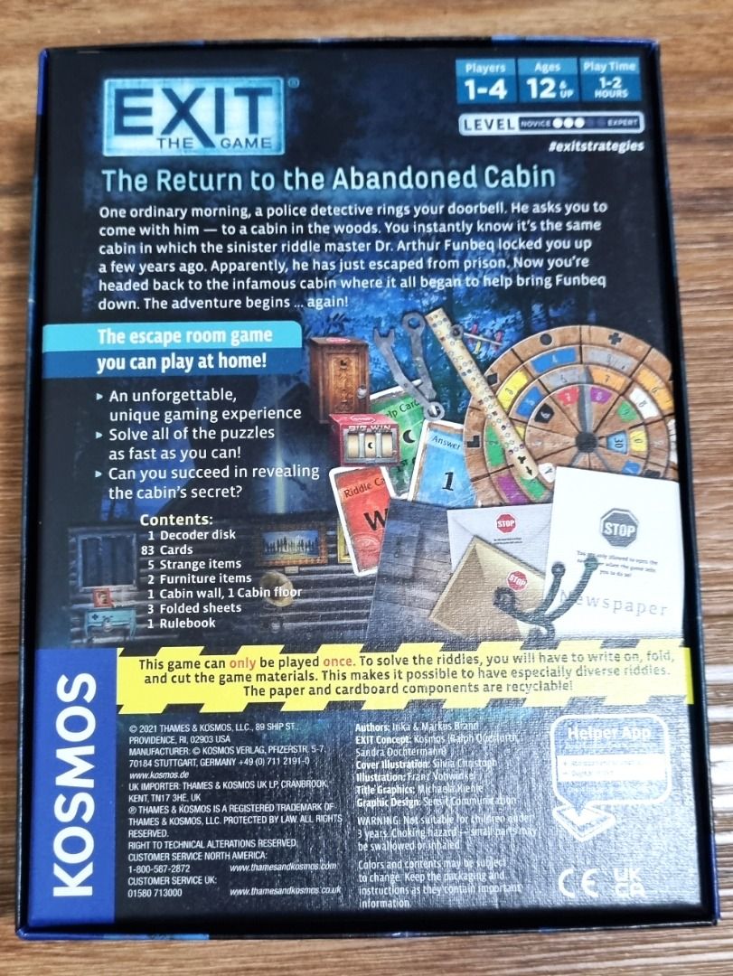 EXIT: Return to the Abandoned Cabin Escape room Game, Hobbies & Toys ...