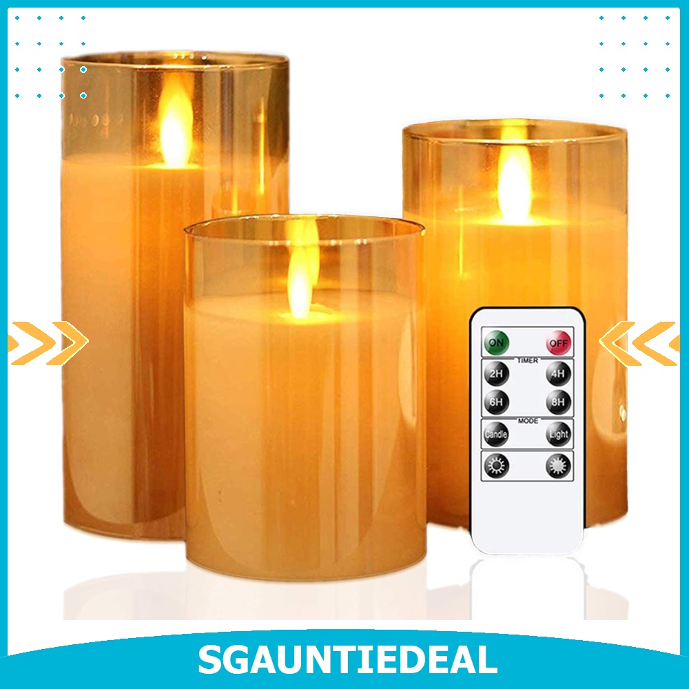 Goldprice Flameless Led Candles Flickering, Candle Real Wax Fake Wick Moving  Flame Faux Wickless Pillar Battery Operated Candles with Timer Remote Glass  Effect for Festival Wedding Home Party Decor (Gold), Furniture 