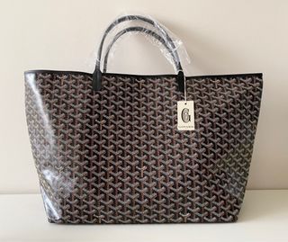 Goyard Saint Louis PM Coated Canvas Leather Tote Bag Black Brown Used F/S  Japan