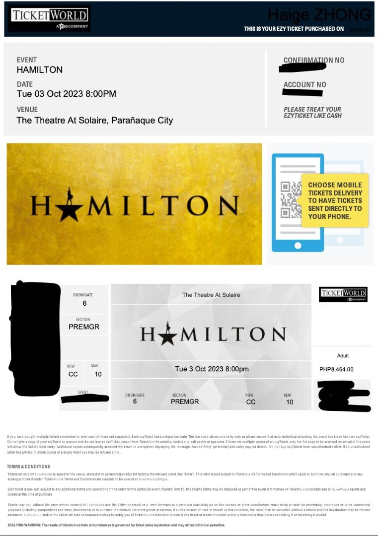 Hamilton cheap tickets october