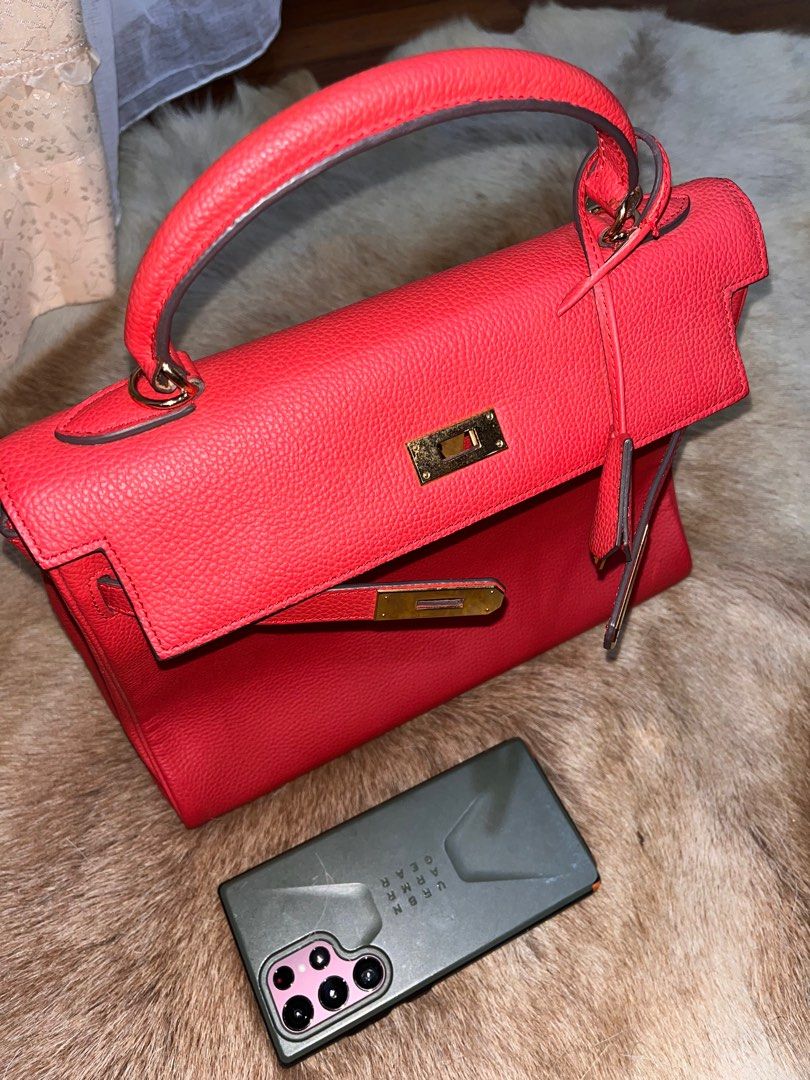 HERMES MINI KELLY RED LEATHER 2WAY BAG, Luxury, Bags & Wallets on Carousell