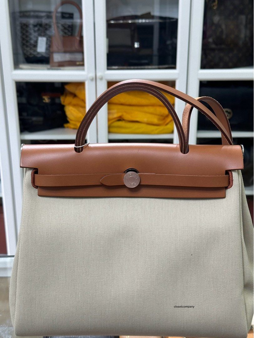 Hermes Herbag Zip 31 Ecru Beige in Palladiun Hardware Stamp U