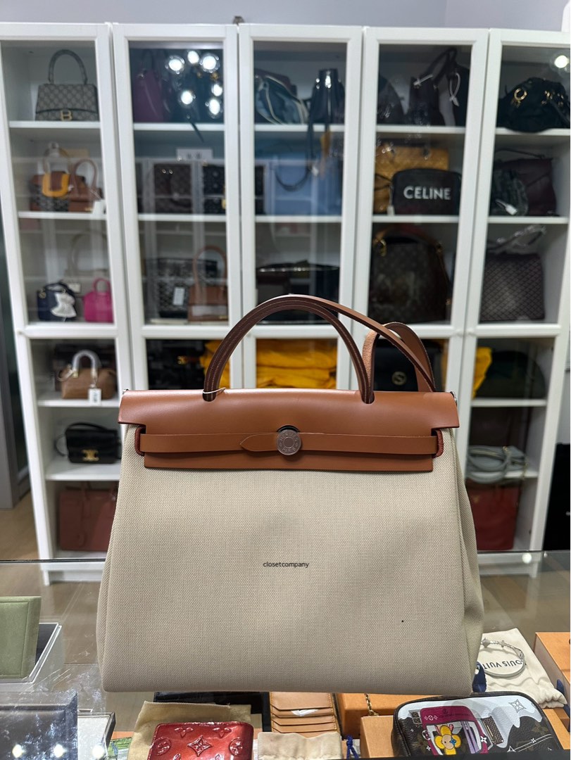 Hermes Herbag Zip 31 Ecru Beige in Palladiun Hardware Stamp U